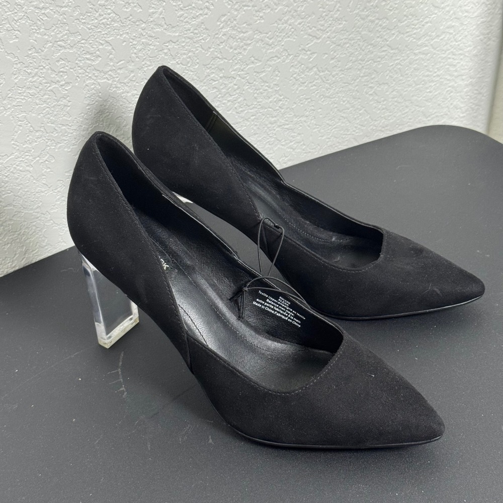 Marc New York Alexa Pump Women 9 Black Clear Lucite Block Heel Pointed Toe Shoes